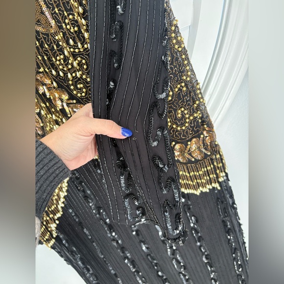Rosita vintage black silk fully beaded and sequined long-sleeve evening gown 3X - Picture 13 of 16